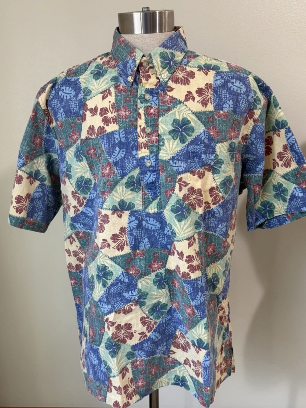 Vintage Reverse Print Reyn Spooner Floral Color Block Pullover Hawaiian XXL